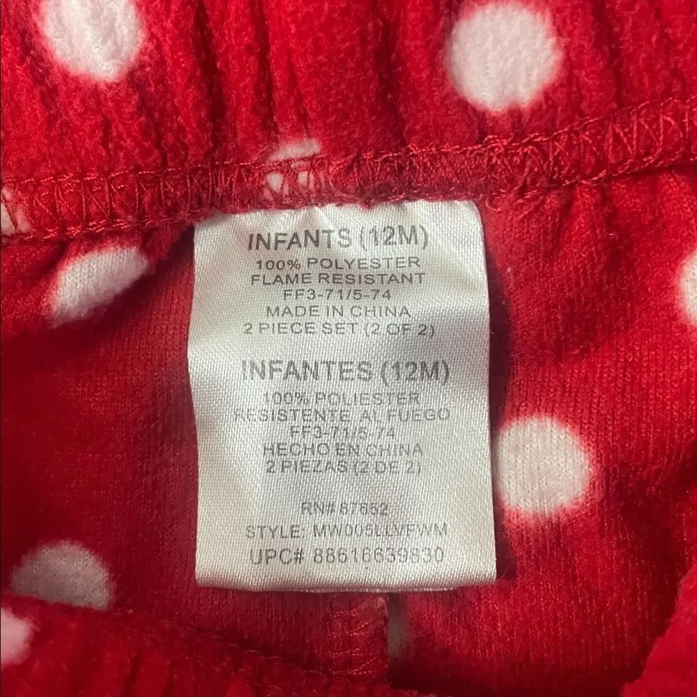 Infant 12M Red & White Polka‎ Dot Fleece Pants Toddler Pajama Bottoms